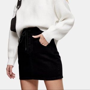 Lace-Up Denim Miniskirt